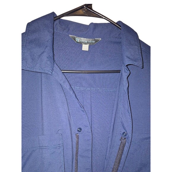 Title Nine Blue Evelyn Jumpsuit Recycled Nylon Blend Size L Collared Pockets - Picture 5 of 7